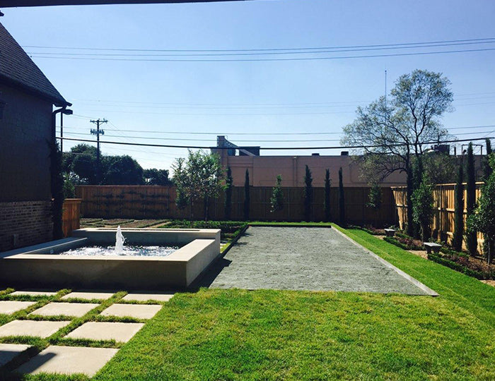 Bocce court with corten steel edging